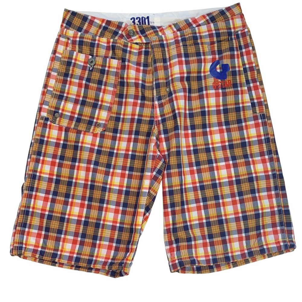 G STAR ORIGINALS Red & Blue Plaid Men's Board Shorts Sz XL